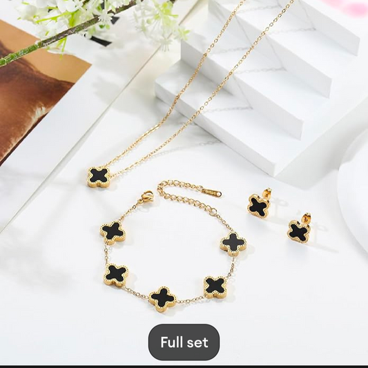 Stainless steel clover jewellery set