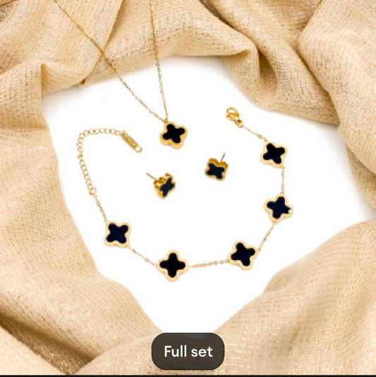 Stainless steel clover jewellery set